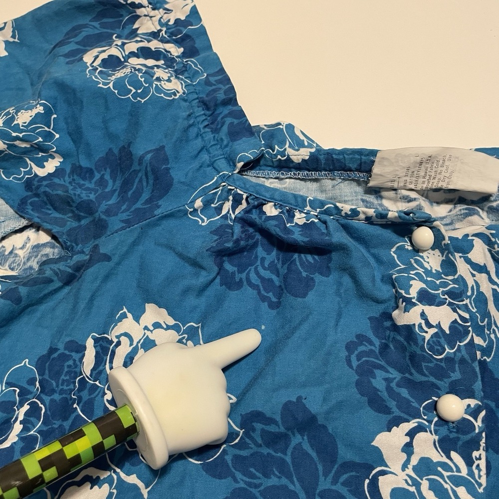 VTG Hilo Hattie Floral Dress Size L, Blue White Tropical Ruffle Muumuu , Hawaii - Picture 8 of 8